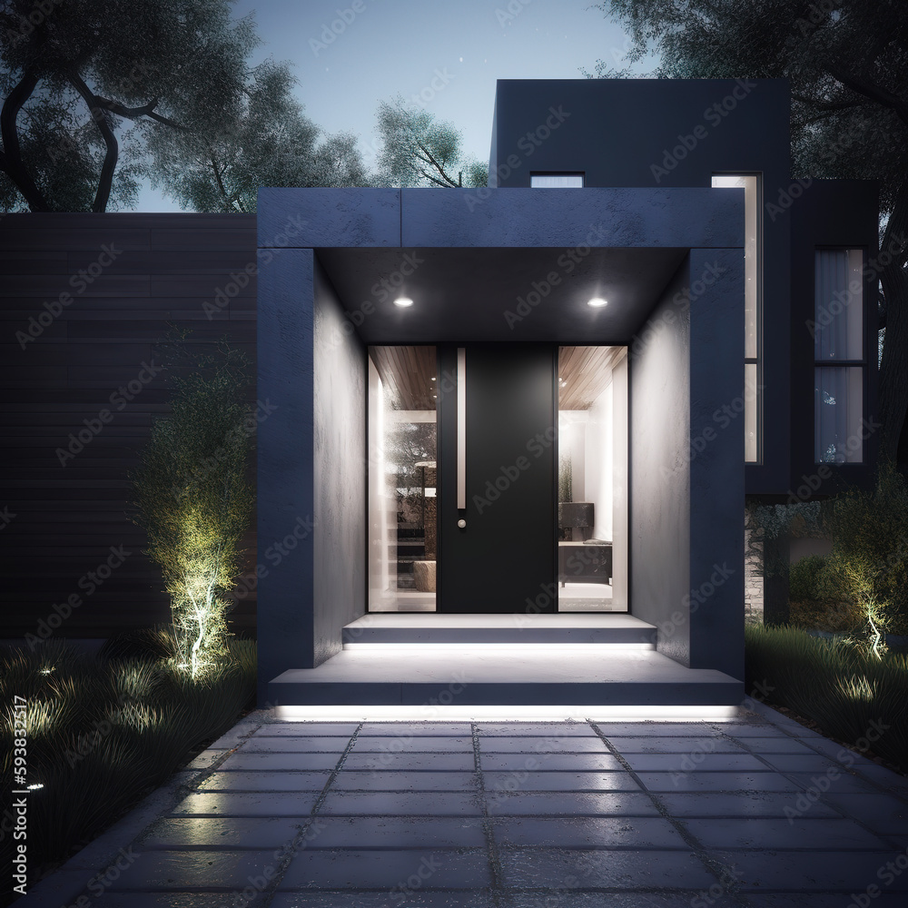 Modern villa residential partial landscape night view