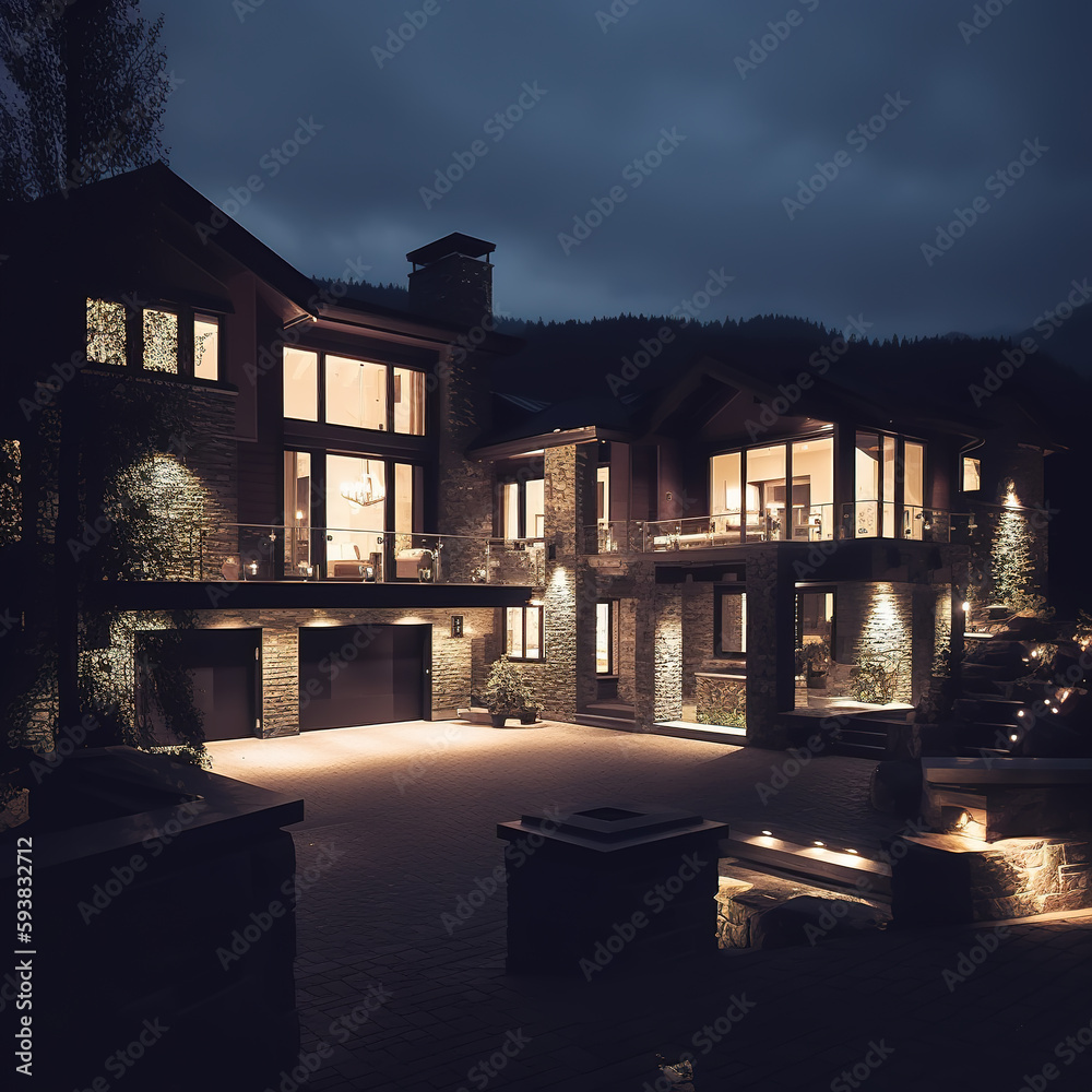 Background image of modern villa residential night view