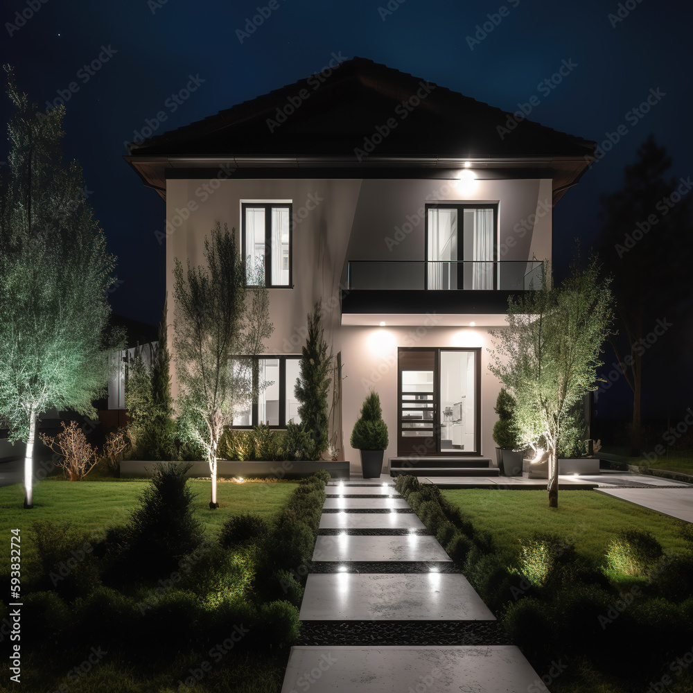 Background image of modern villa residential night view