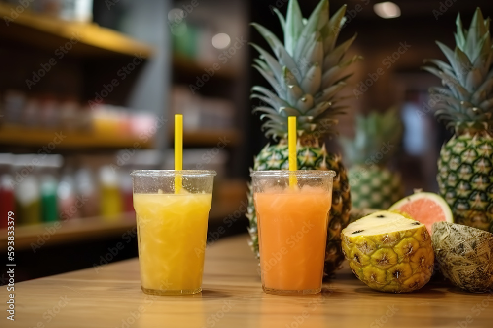 Fresh fruits and freshly squeezed juice from milk tea shops