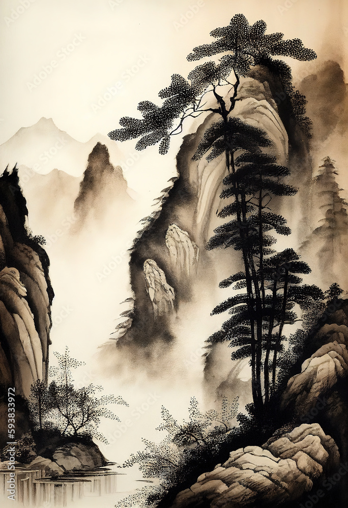 Chinese watercolor landscape painting