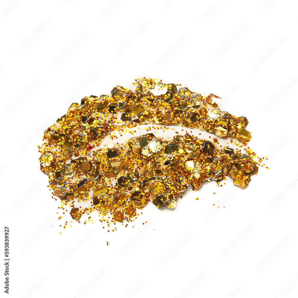 Golden glitter stroke on white background