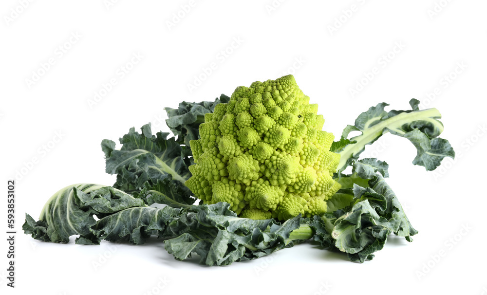 Romanesco cabbage on white background