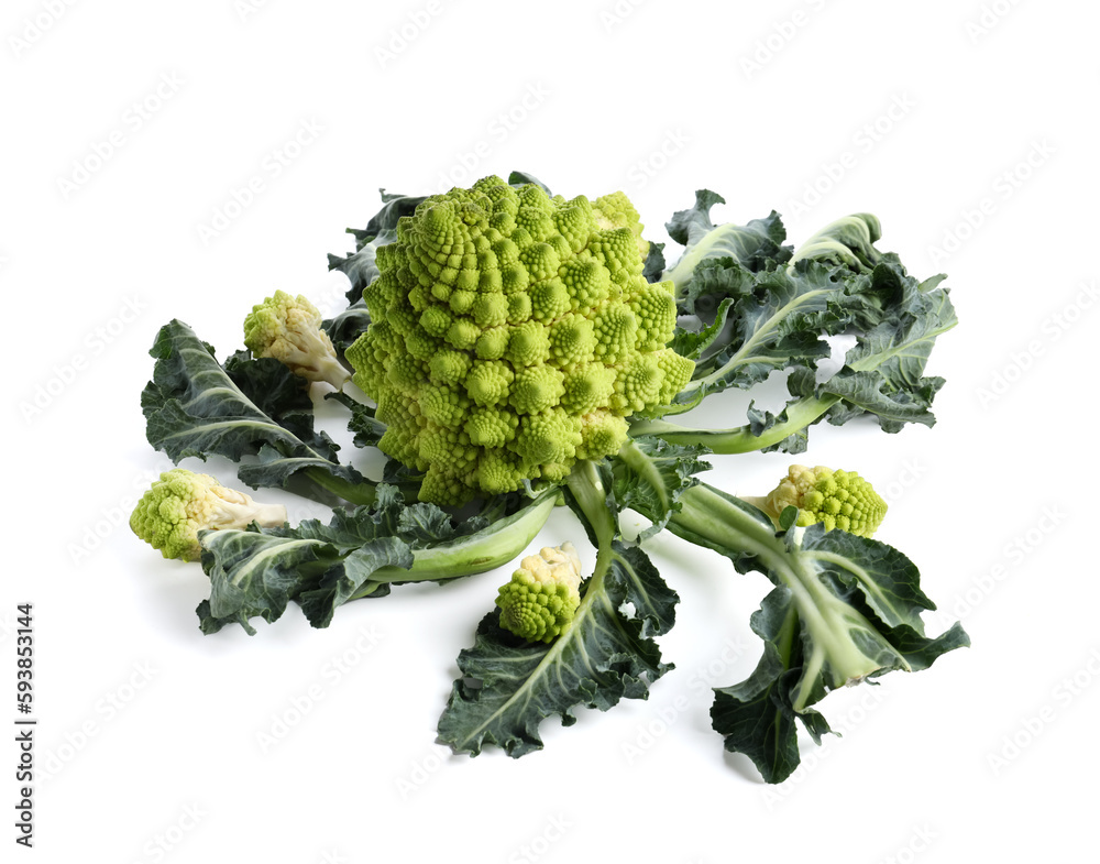 Romanesco cabbage on white background