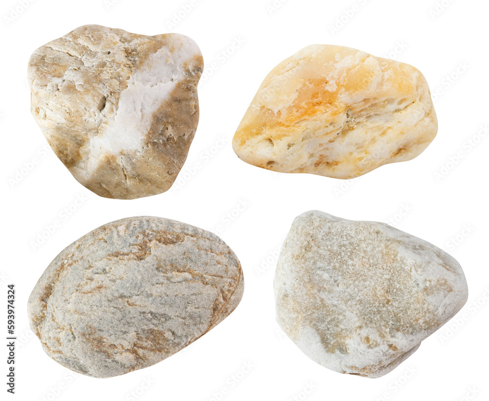 Set of beautiful textured stones isolated on transparent  background.