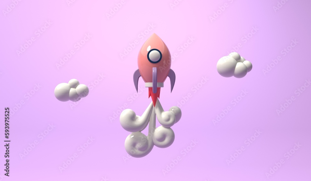 Space exploration theme with a rocket - 3D render