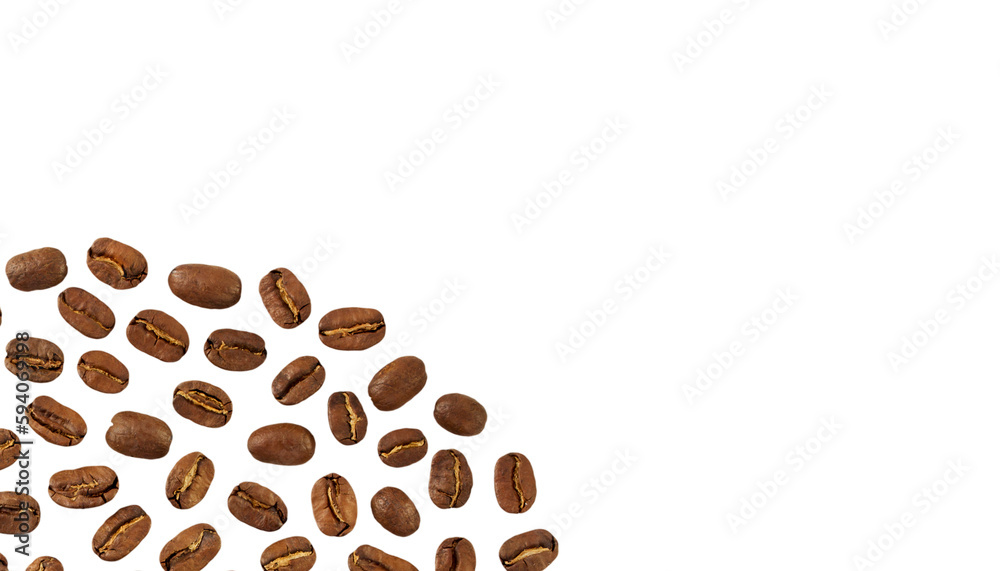 Coffee beans isolated on white or transparent background, cut out, hot drink, beverage design elemen