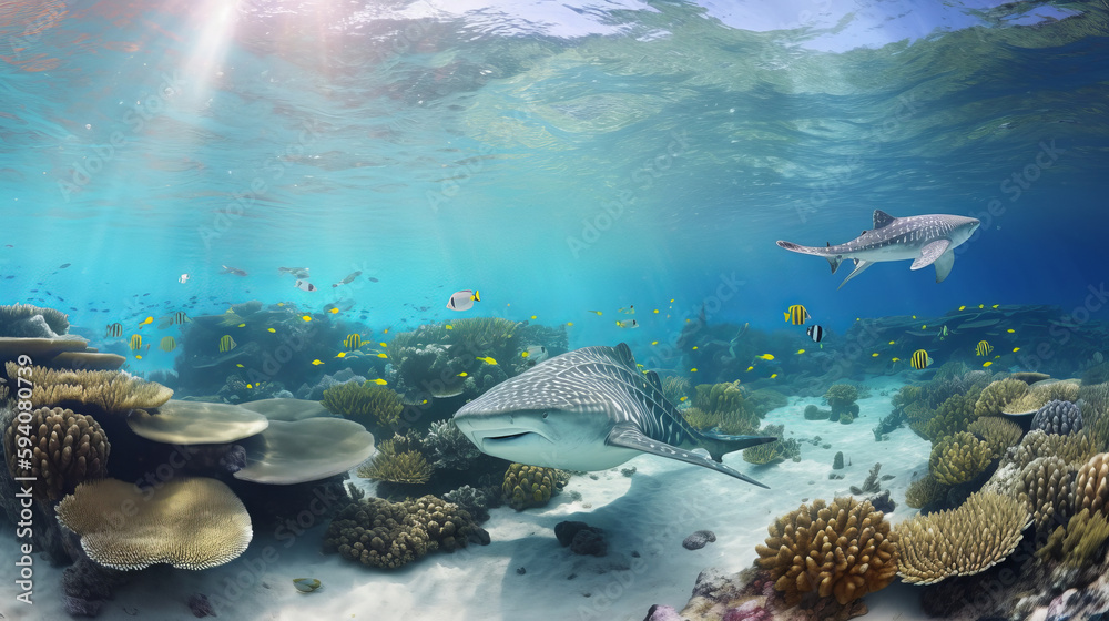 Coral reef background. Illustration AI Generative.