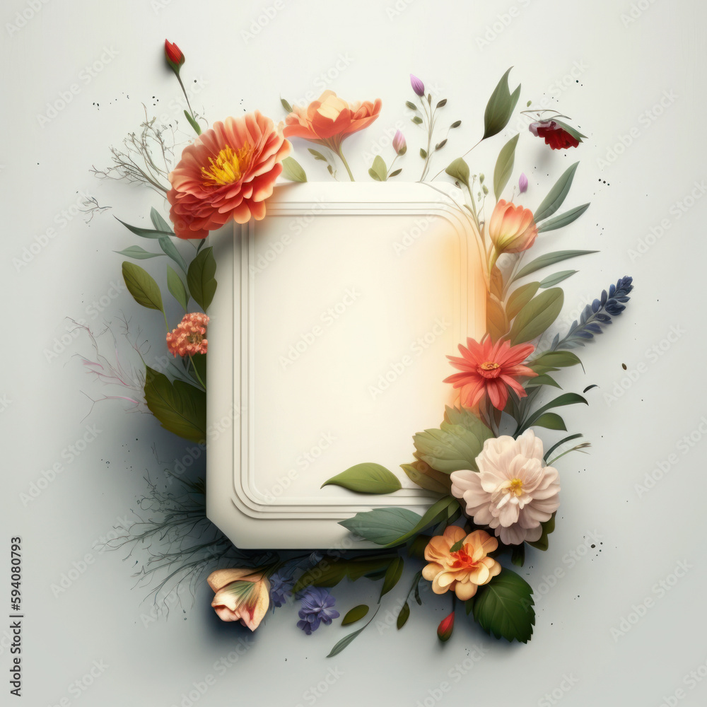 Floral frame. Illustration AI Generative.