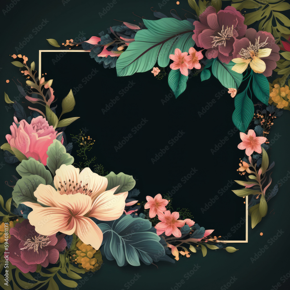 Floral frame. Illustration AI Generative.