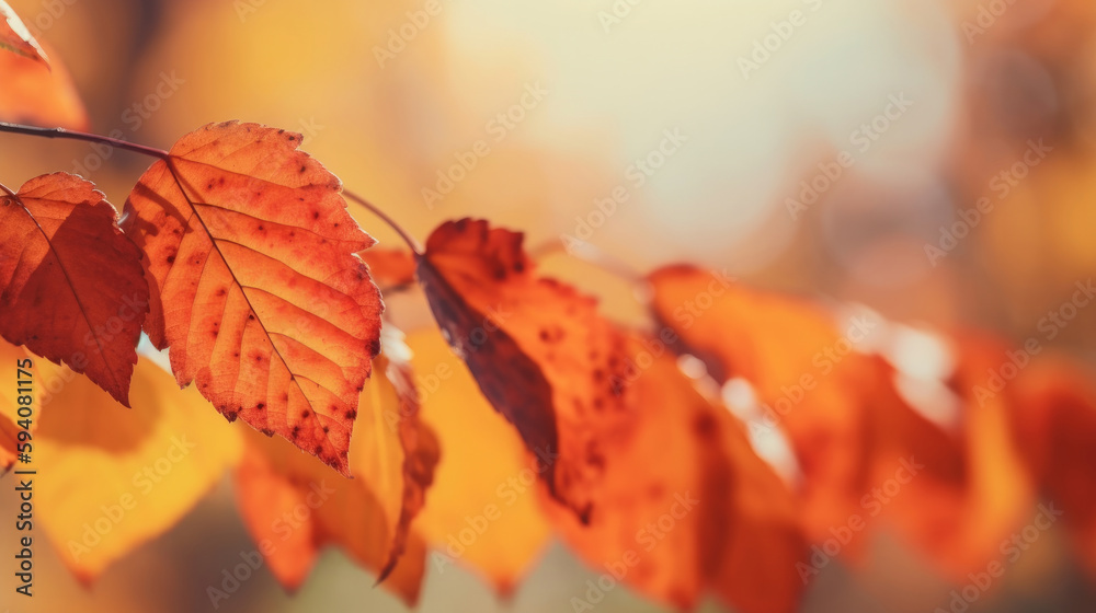 Autumn falling leaves background. Illustration AI Generative.