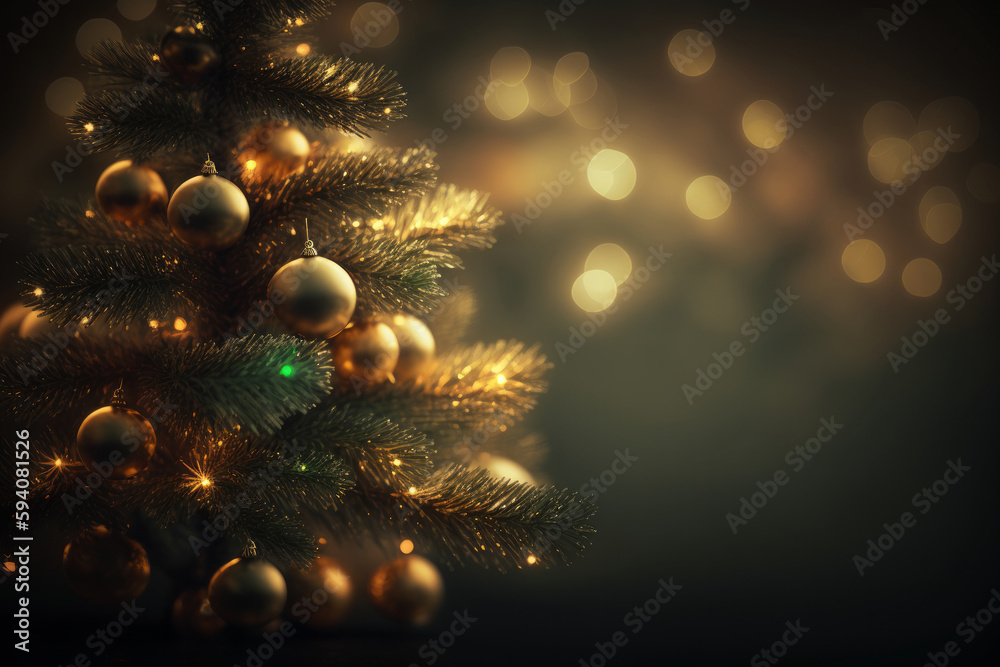 Christmas tree background. Illustration AI Generative.