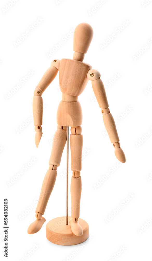 Wooden decorative mannequin on white background