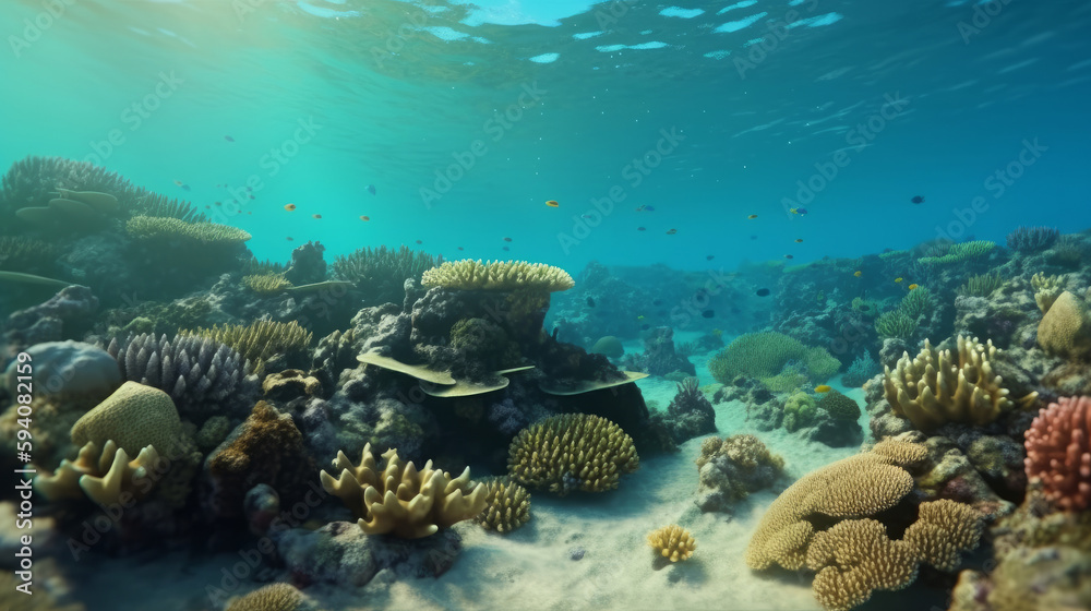 Beautiful sea reef background. Illustration Generative AI.