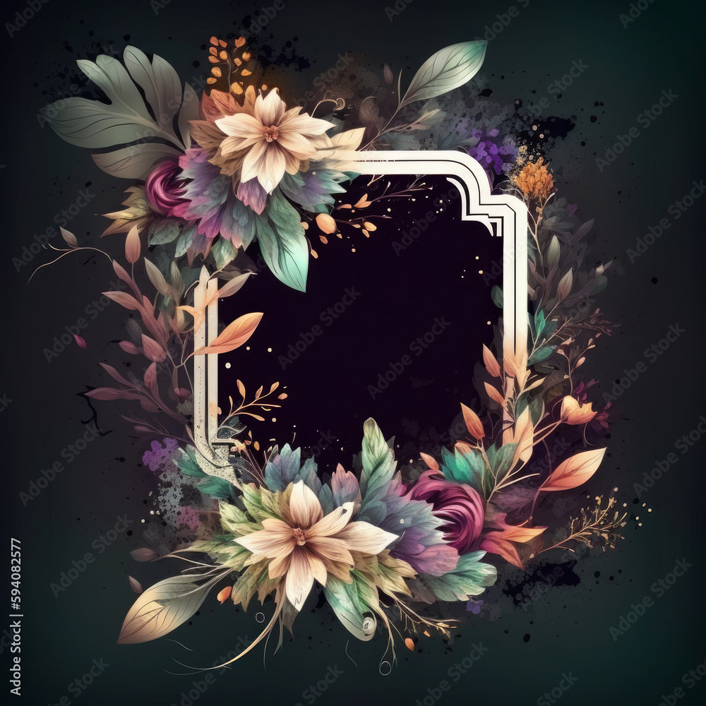 Floral frame. Illustration AI Generative.