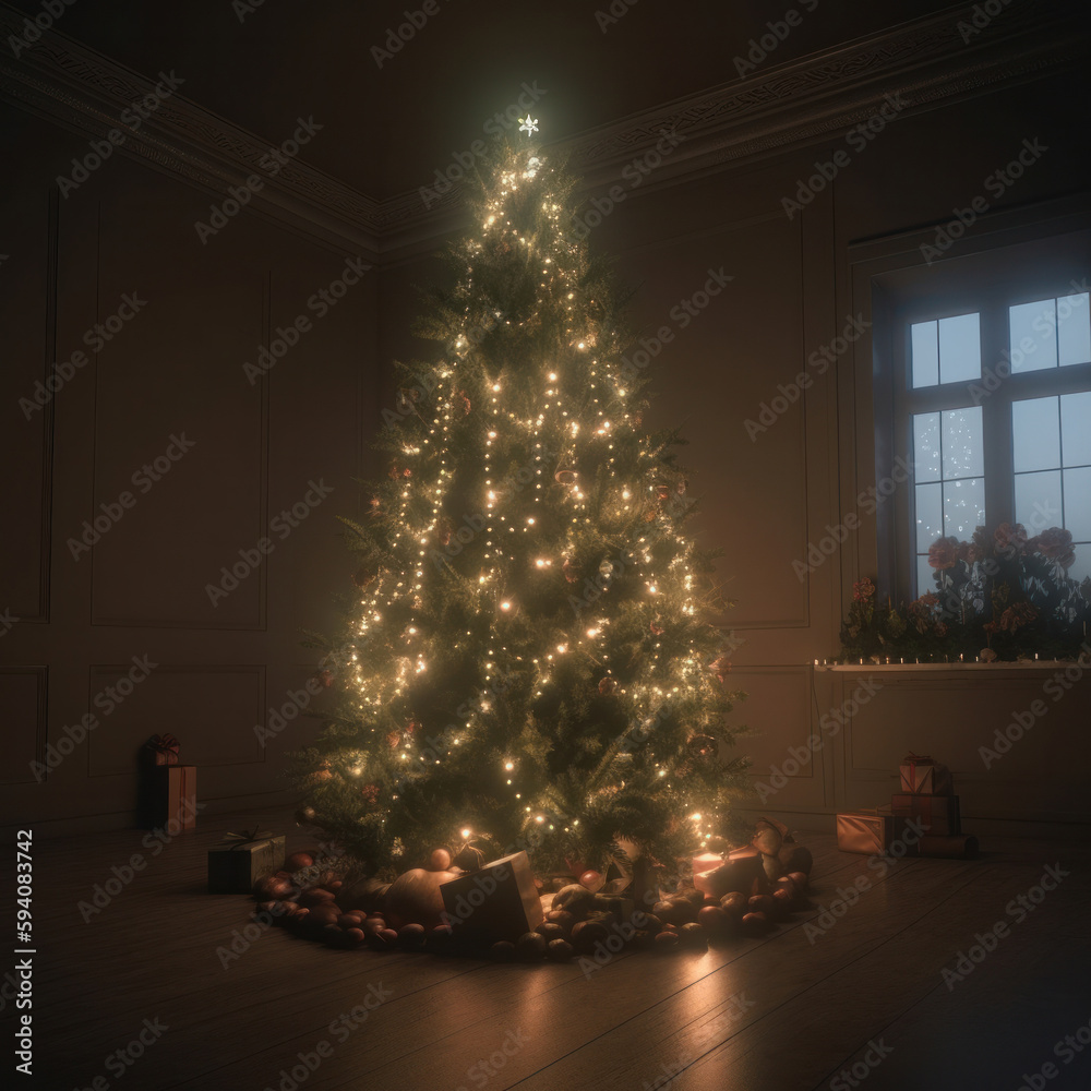 Christmas tree background. Illustration AI Generative.