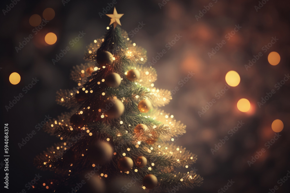 Christmas tree background. Illustration AI Generative.