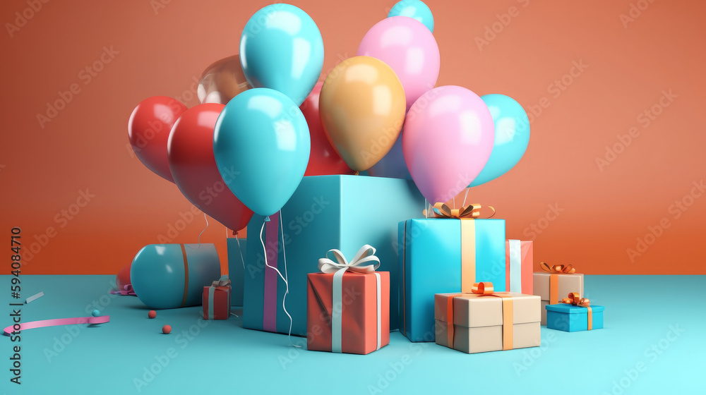 Happy Birthday Background with balloons. Illustration AI Generative