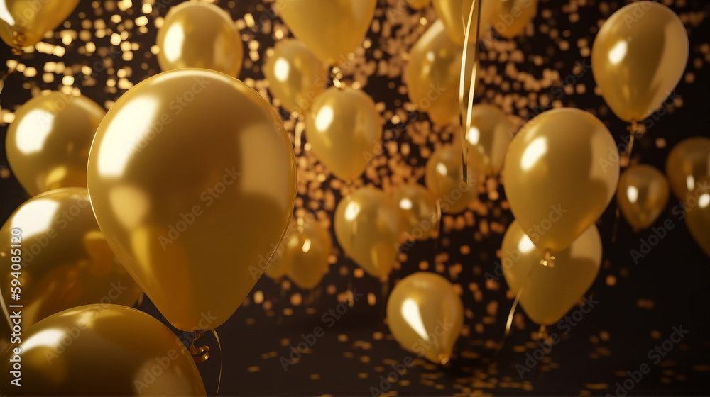 Happy Birthday Background with balloons. Illustration AI Generative