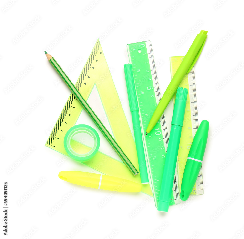 Stationery supplies on white background