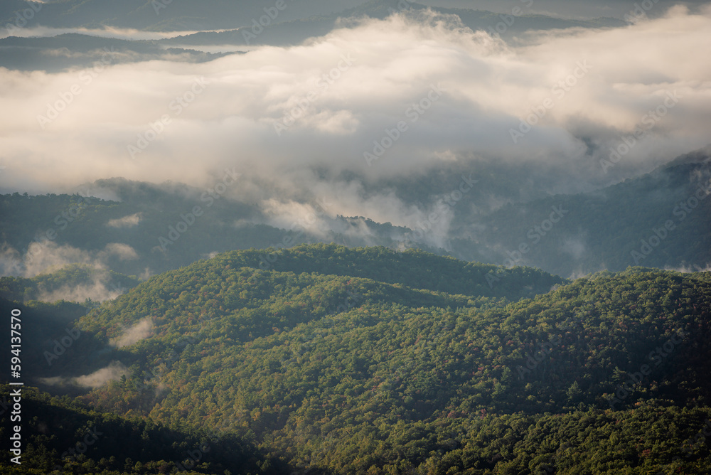 Scenic view from Rough Ridge Lookout , Blue Ridge Parkway, North Carolina, USA.