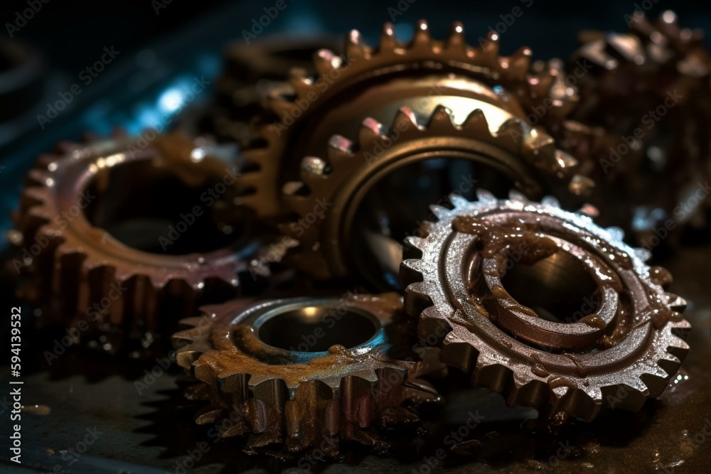 Mineral oil on gears. Generative AI