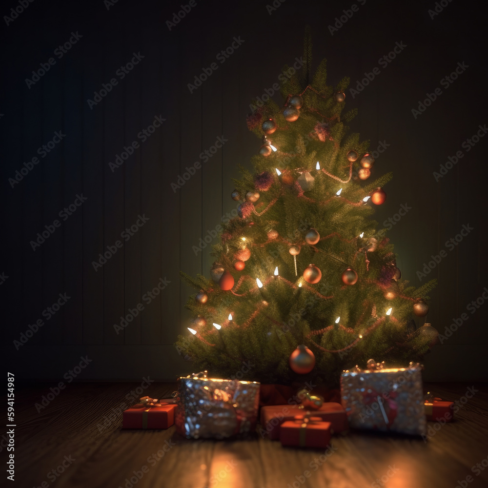 Christmas tree background. Illustration AI Generative.