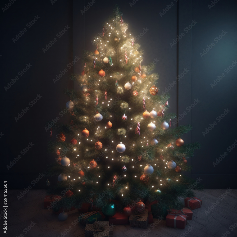 Christmas tree background. Illustration AI Generative.