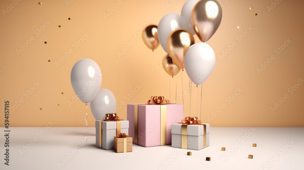 Happy Birthday Background with balloons. Illustration AI Generative