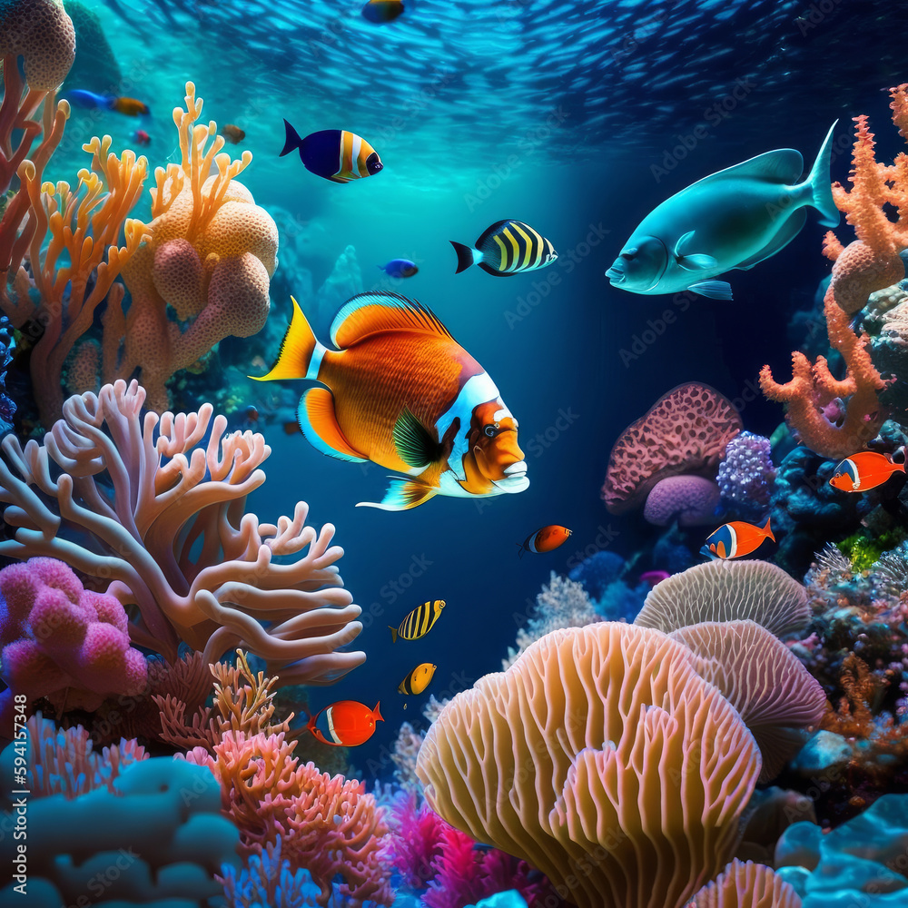 Beautiful sea reef background. Illustration AI Generative.