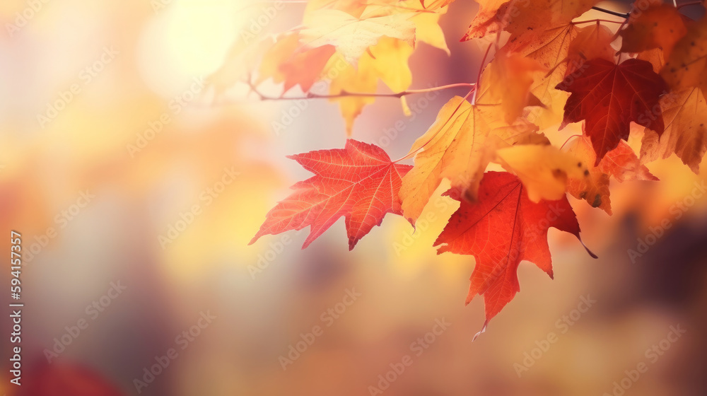 Autumn falling leaves background. Illustration AI Generative.