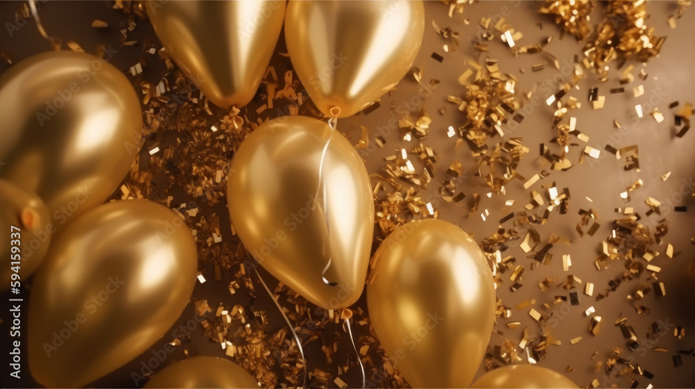 Happy Birthday Background with balloons. Illustration AI Generative