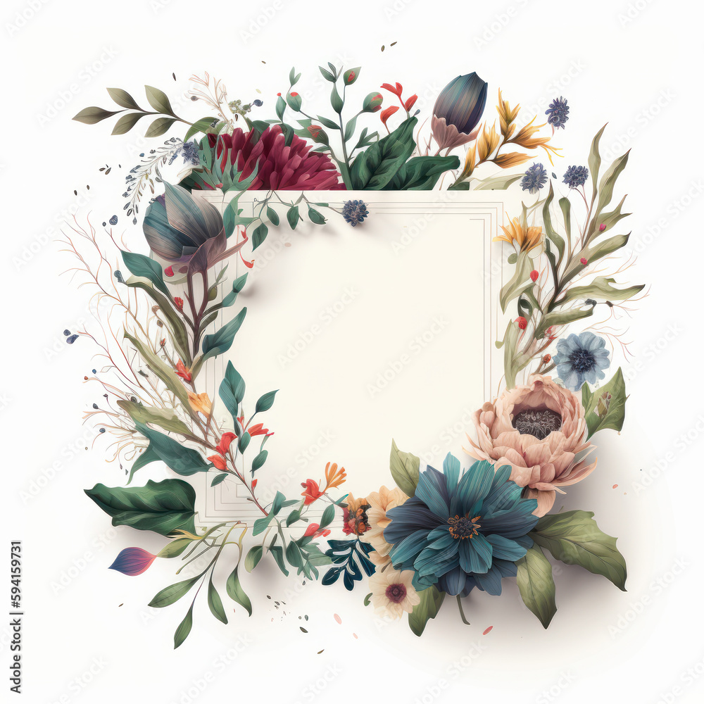 Floral frame. Illustration AI Generative.