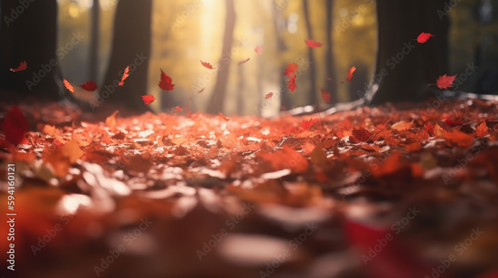 Autumn falling leaves background. Illustration AI Generative.