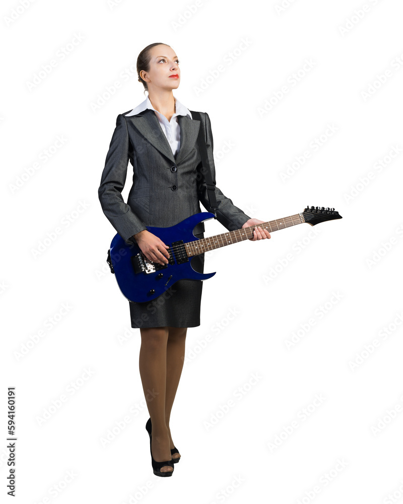 Business woman with electric guitar