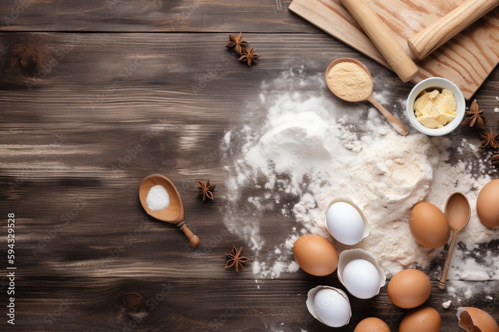  a wooden table topped with lots of different types of ingredients and utensils on top of a wooden t