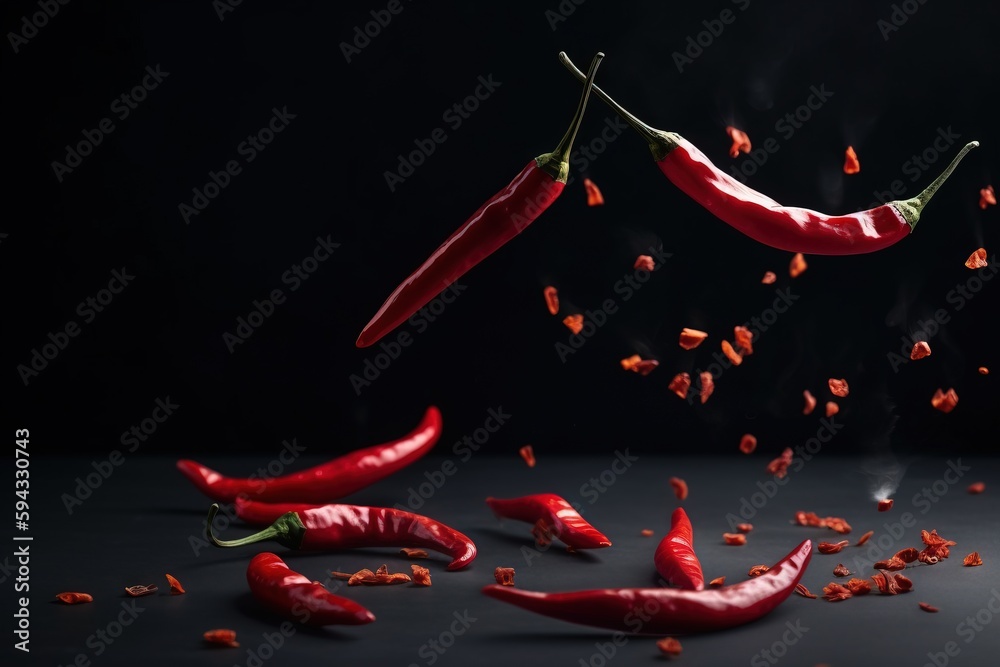  a group of red peppers falling into the air with smoke coming out of the top of them and on to the 