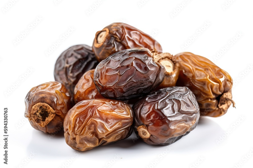  a pile of raisins sitting on top of a white table top next to a white background with a white backg