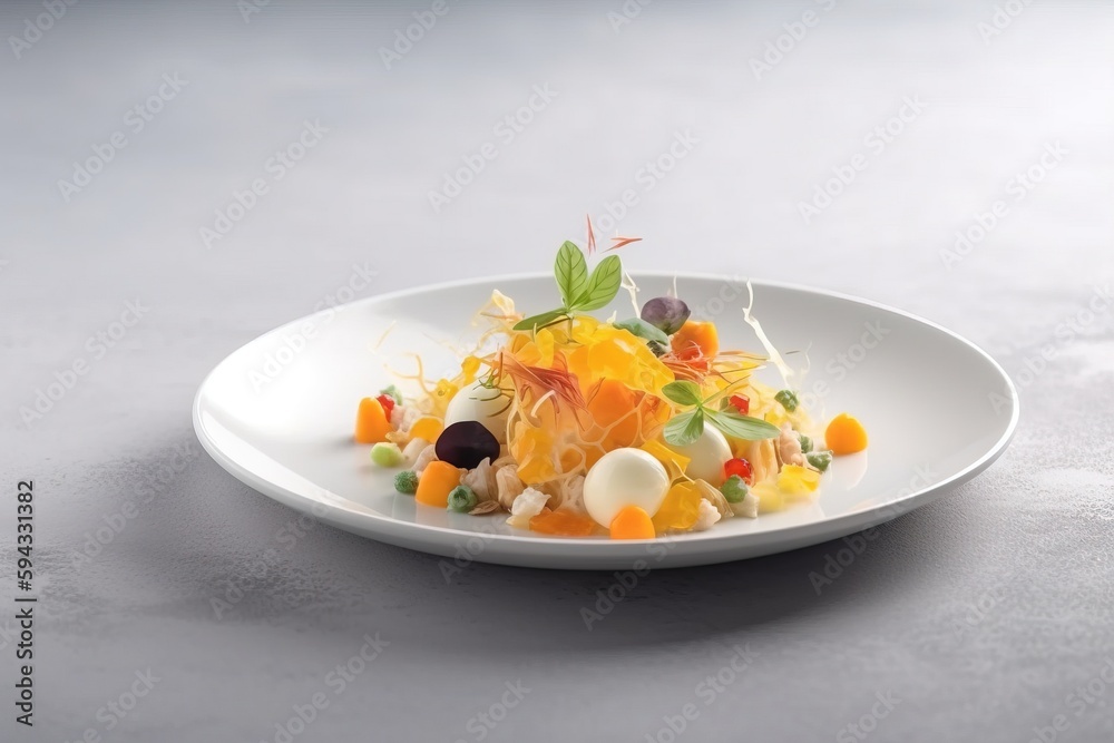  a white plate topped with a salad covered in oranges and black olives and garnished with a leafy gr