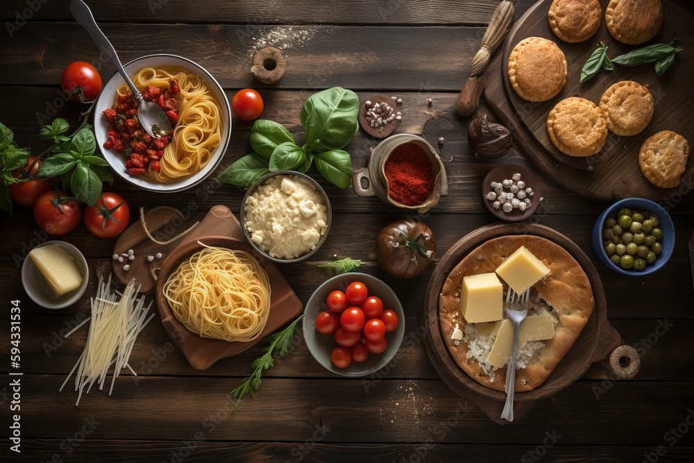  a table topped with bowls of food and a plate of food on top of a wooden table next to a bowl of pa