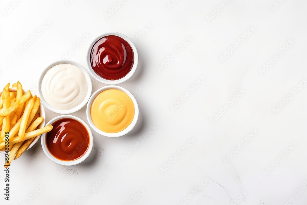  french fries with ketchup and mayonnaise on a white background with a white background and a white 