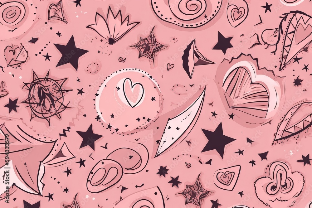  a pink background with black stars and hearts on the bottom of the image is a pink background with 