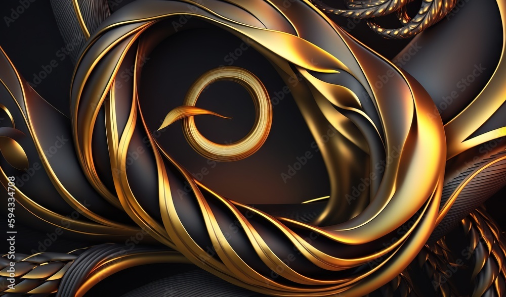  an abstract gold and black background with a spiral design on its side and a spiral design on the 