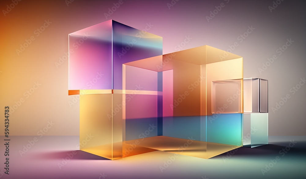  an abstract image of a glass cube with a light reflection on the surface of the cube and the shadow