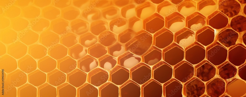  a close up of a honeycomb pattern on a yellow and orange background with a blurry image of honeycom