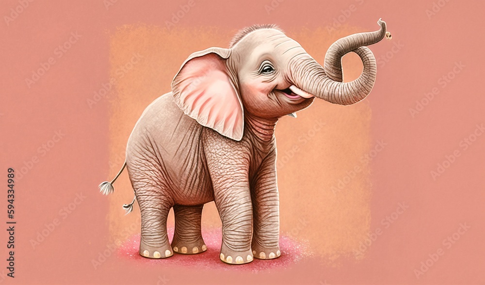  a small elephant standing on a pink and orange background with a pink square in the middle of the p