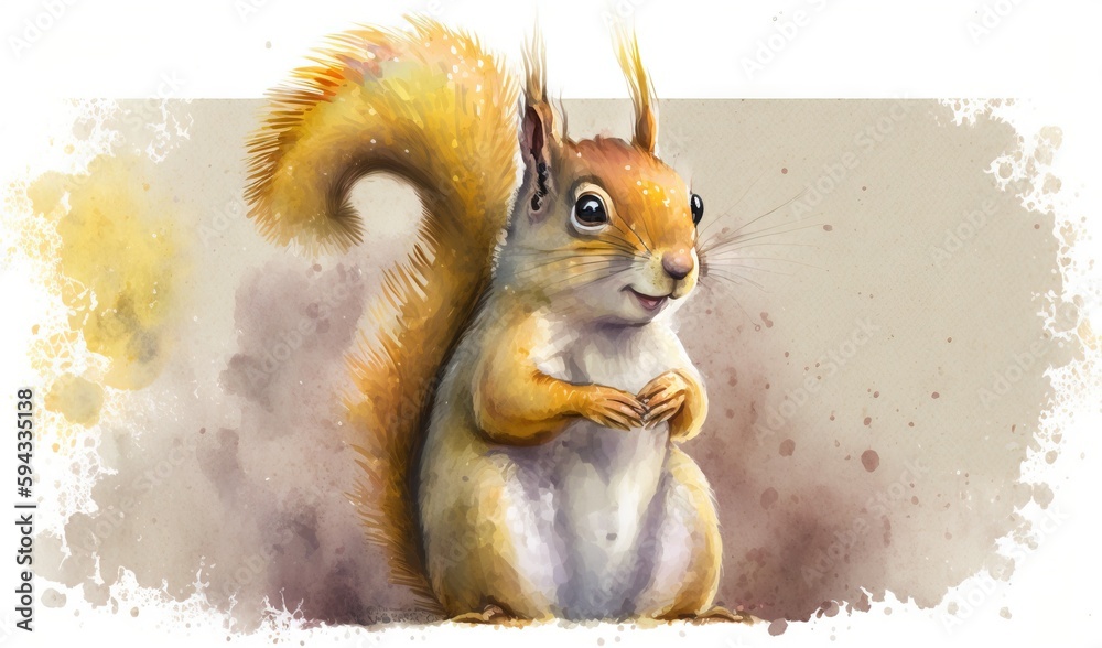  a painting of a squirrel with its front paws on its back legs, standing on its hind legs, with its 