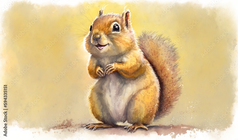  a painting of a squirrel with his arms crossed and a smile on his face, standing on its hind legs, 