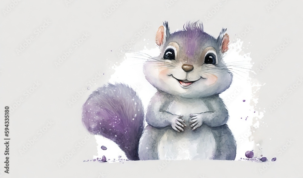  a watercolor painting of a squirrel with his arms crossed and eyes wide open, standing in front of 