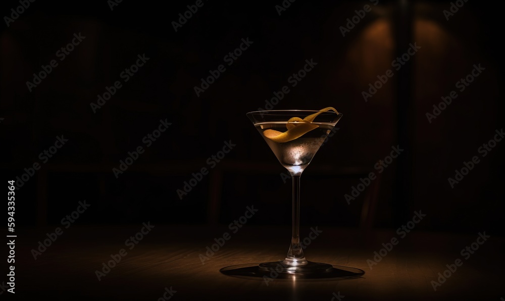  a glass filled with a drink sitting on top of a wooden table next to a light bulb on a dark wall be